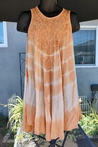 Orange tie dye embroidered umbrella dress